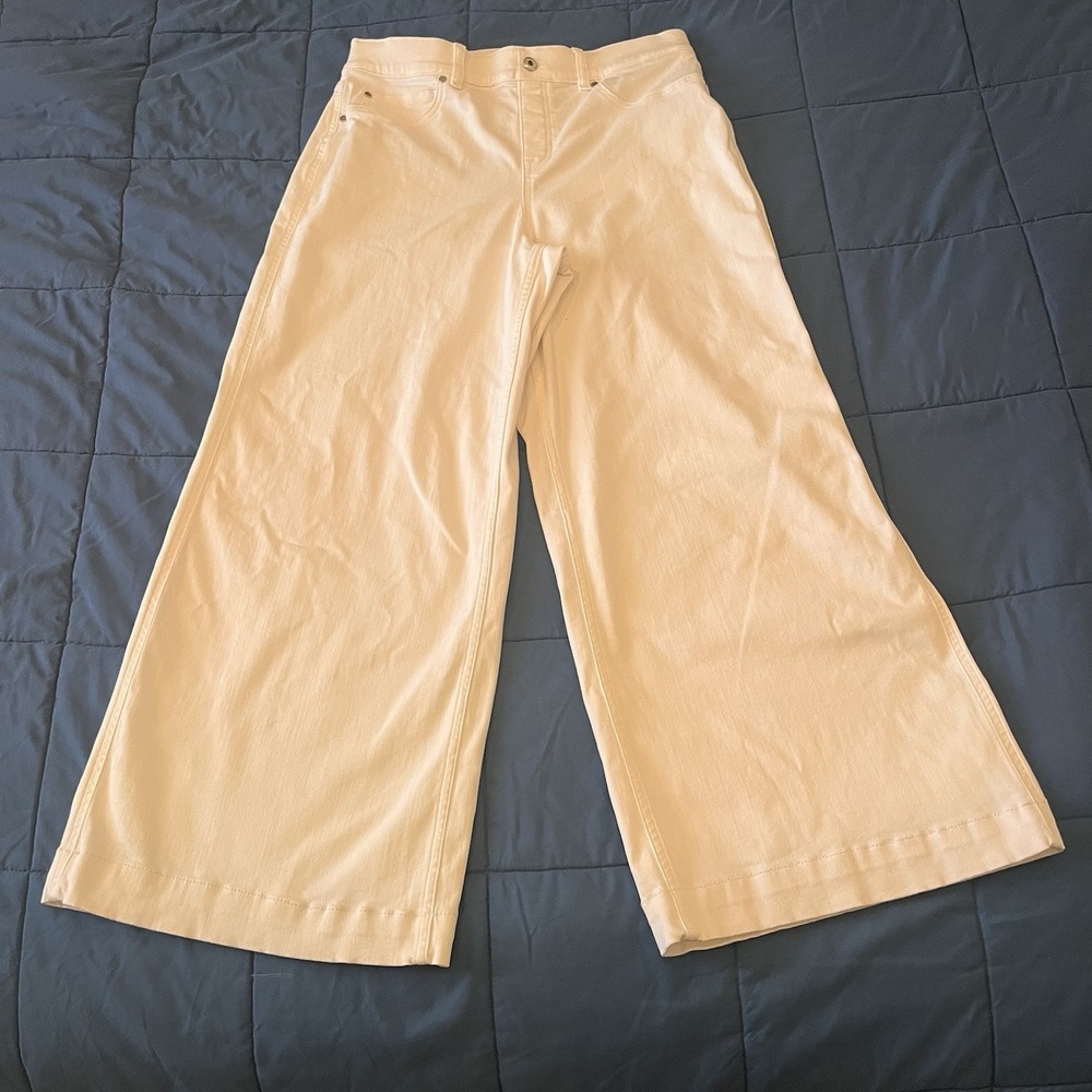 SPANX Shapewear Cropped Wide-Leg Jeans Nautical Large White Stretch Pull On - Picture 3 of 12